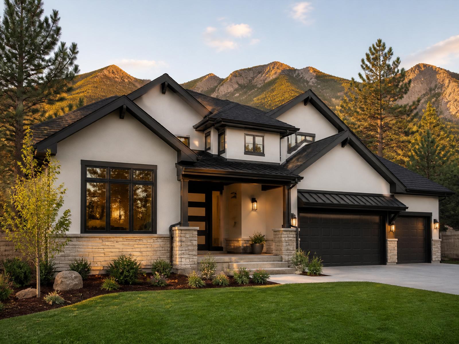 Freshly painted Colorado home exterior at golden hour